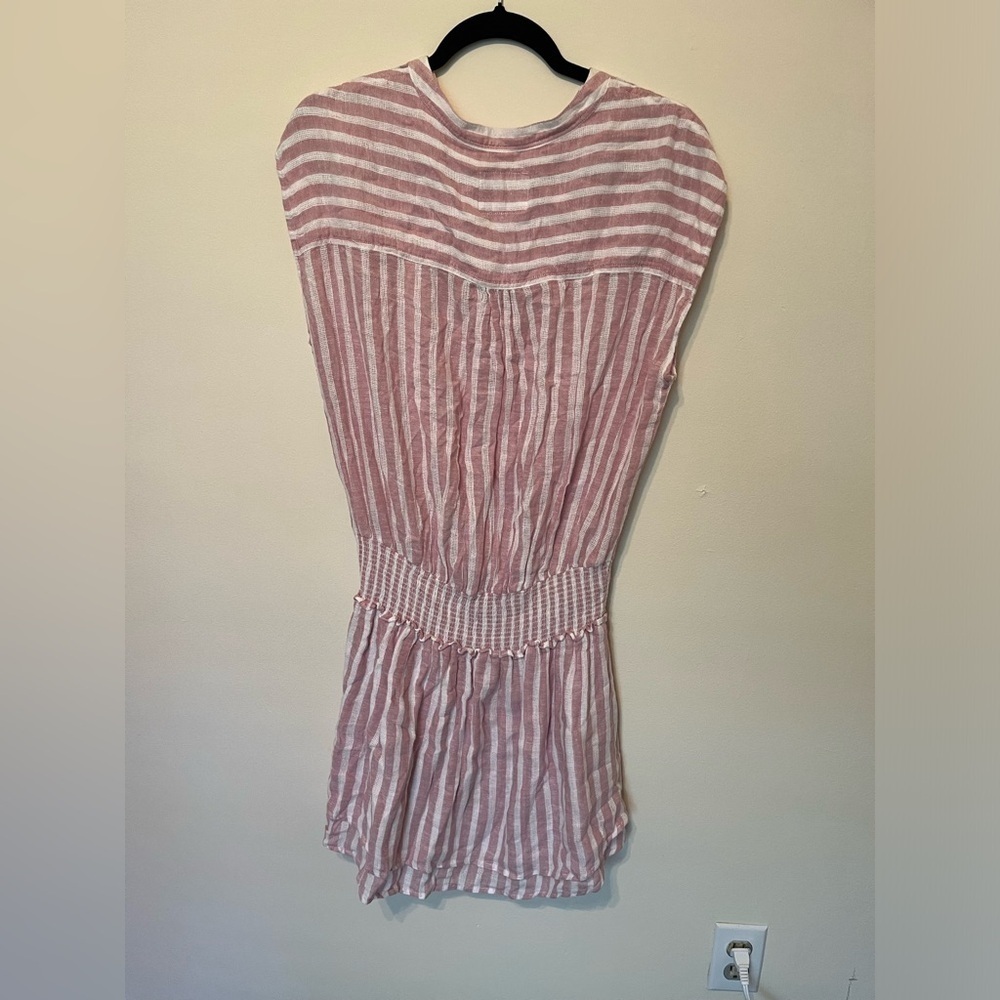 Rails Angelina Fit and Flare Mini Dress in Rose Stripe Linen Blend Size L - Picture 4 of 5
